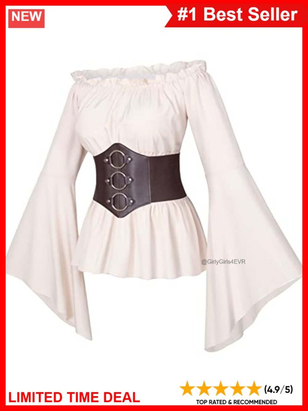 Victorian Boho Peasant Blouse Faux Leather Corset Belt Set Renaissance